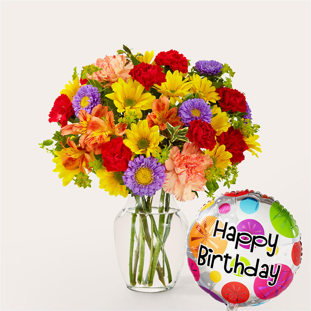 Kaleidoscope Bouquet with Birthday Balloon – Tda Balloons, Taylors SC