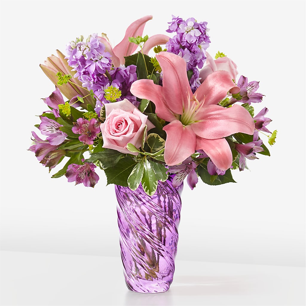 Precious Petals Bouquet with Luxe Swirl Vase – Tda Balloons, Taylors SC